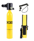 0.5L Mini Scuba Tank Portable Lung Tank DOT Certified for Underwater Breathing Training, yellow tank with gauge and carrying bag.