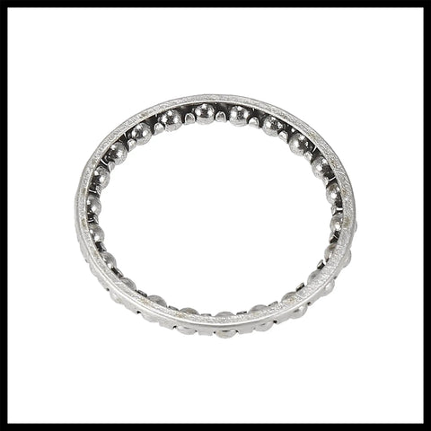 Four Pack Bicycle Ball Bearing Retainers With 22 Steel Balls for Crank and Wheel Bearings, steel cage, top view.
