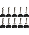 Hella Sturdy Adjustable Leveling Feet With Universal Joint Nylon Base Bumpers For Wobbly Tables Heavy Duty Shims And Furniture Glides Set Of Ten shown from top angle.