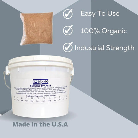 Heavy Duty Septic Tank Treatment With Flushable Live Bacteria Packets For Preventing Backups, Dissolvable Sewer And Drain Line Solution, 12 Pack, 1 Year Supply, bucket