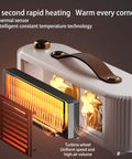 Illustration of the Compact PTC Ceramic Desktop Space Heater For Home Office And Bedroom showing rapid 3 second warmth feature