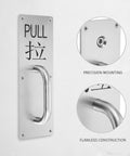 Stainless Steel Push Pull Door Handle For Exterior Entrances Surface Mounted Bar Heavy Duty Front Door Hardware shown on wall