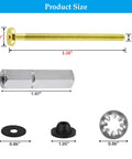 Universal Toilet Seat Bolts Kit, 2 Pack, showing brass bolt, stainless downlock nut, rubber washers, and gaskets with dimensions.