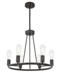 Rustic Farmhouse Round Pendant Lighting 6-Light Chandelier In Oil-Rubbed Bronze, Dope Industrial Metal Hanging Ceiling Light for Dining Room