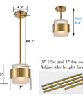 Gold Pendant Light Fixture With Frosted Glass Shade For Kitchen Island And Dining Room Modern Rod Hanging Lamp