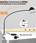 Gooseneck Clip Desk Lamp With Clamp, 10W 1100 Lumens, 31 Inch Flexible Arm, USB Powered, shown clamped on desk edge