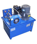 Rock Solid Vertical Hydraulic Pump Station Power Unit delivering badass high pressure performance with a blue steel design for auto shops.