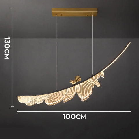 Sleek Modern Linear Pendant Light That Hits Different On Your Kitchen Island Or Dining Table, 100cm wide, 130cm drop, gold finish.