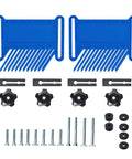 Heavy Duty Stackable Featherboard With Adjustable Miter Tracks And Dead Nuts Accurate Wood Holding Grip For Router Tables Band Saws Drill Presses And Jointers On Any Shop Floor Rig Setup, blue plastic featherboards and hardware.