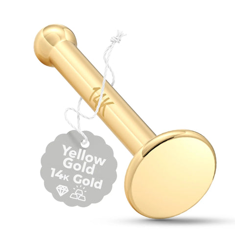 Solid 14K Yellow Gold Nose Ring 20 Gauge With 2.5mm Flat Disc End Durable Nose Bone Stud For Women And Men Tarnish Resistant Hypoallergenic Comfort Fit Dope Jewelry