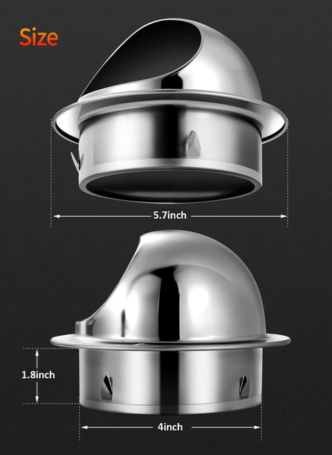 4 Inch 304 Stainless Steel Wall Vent Hood With Louver And Mesh for HVAC And Dryers Industrial Use Heavy Duty Rust Resistant