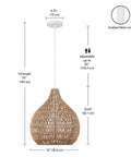 Japandi Inspired Tika 1-Light Pendant With Natural Blonde Twine Shade And White Cloth Cord Rustic Chic Ceiling Light dimensions