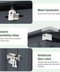 Features of Heavy Duty 3 By 6 Ft Outdoor Storage Shed For Trash Cans And Bikes, including metal connectors, ventilation holes, and door latch.