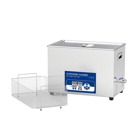 Heavy Duty 800W Ultrasonic Cleaner With Multi Frequency Tank And Digital Timer That Scraps Away Stubborn Gunk Without Breaking A Sweat And Leaves Your Auto Parts Looking Crisp Daily with stainless steel body and wire basket.