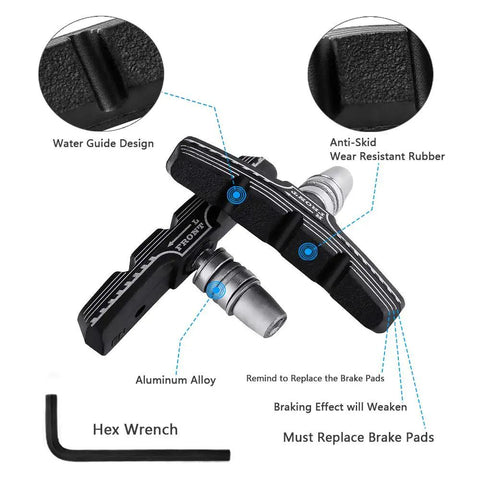 Premium Mountain Bike Brake Pads Set With Free Hex Wrench, Tough V-Brake Blocks Kit, Long-Lasting Fiber And Nitrile Rubber Pads For Rugged Trails And Solid, Safe Stopping Power