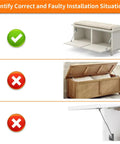 Correct and incorrect installations of Two Pack 100N 22Lbs Drop-Down Gas Struts For Drop-Front Desks And Fold-Down Lids.