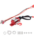 Solid Metal Electric Winch For 10 Scale RC Crawler D90 D110 TF2 KM2 With Realistic CNC Machine Look And Rugged Off Road Build For Serious Traction And Tough Terrain Conquering Action, showing winch and accessories.