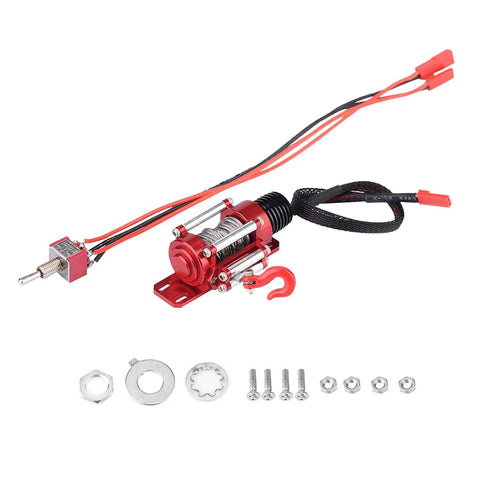 Solid Metal Electric Winch For 10 Scale RC Crawler D90 D110 TF2 KM2 With Realistic CNC Machine Look And Rugged Off Road Build For Serious Traction And Tough Terrain Conquering Action, showing winch and accessories.