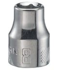 Shallow Socket Three Eighths Inch Drive 8mm Metric 6 Point Socket With Full Polish Chrome Finish Corrosion Resistant Large Markings