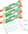 Three syringes of No Clean Flux Paste For Electronics, Lead Free Rosin Soldering Flux, 10cc Tacky, Halogen Free, with additional tips