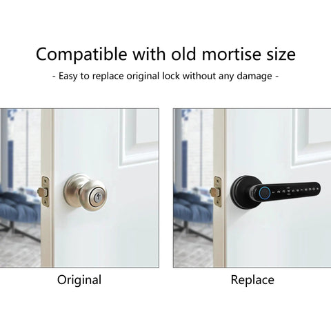 Smart Lock Fingerprint Door Lock With App Control No Fuss And 5 In 1 Keyless Entry Including Anti Peep Password IC Card USB Backup Key And Physical Key Auto Lock Easy DIY Install For Home Apartment And Co Working Spaces - installed comparison.