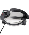 Duokon Electric Tortilla Press 10 Inch Non Stick With Adjustable Temp Stainless Steel Cover for easy cleaning and cooking.