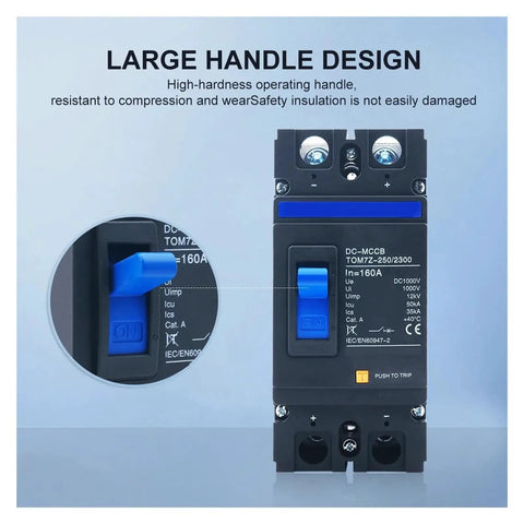 Top Shelf 2 Pole DC Circuit Breaker 1000V MCCB Built Tough For Solar Arrays And RV Marine Installations with large handle design.