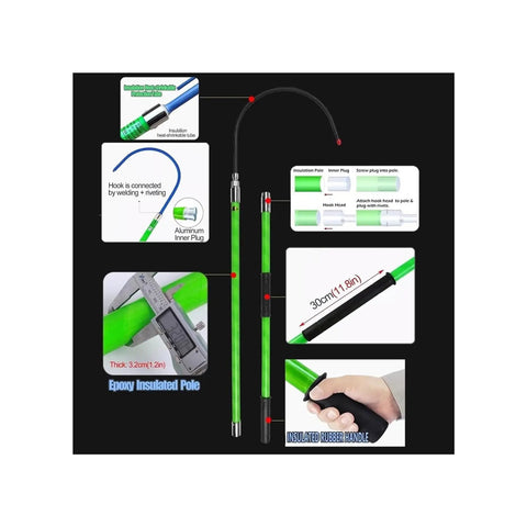 Diagram of Insulated Handle Rescue Hook For Electric Work Anti Electrocution Safety Pulling Pole 4 Meters 13 Feet Yellow
