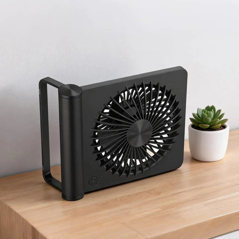 Ultra Quiet 6.8 Inch Desk Fan With Battery And USB Power, 3 speeds, portable for camping and office, black design on table