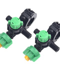 2 Pack Fan Shaped Misting Nozzles For Farm Irrigation With Wide Coverage And Adjustable Flow, black and green plastic clamps