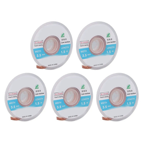 Pro Grade Solder Wick Braid Kit 5Pcs Copper Desoldering Wire For Electronics Repair, PCB Cleaning, 1.5m Length, 3.5mm Width, Soldering Wick Remover