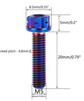 Top Shelf Grade 5 Titanium Flange Bolts With Torx Head Screws M5X20MM Burnt Blue Anodized showing detailed dimensions and design features.