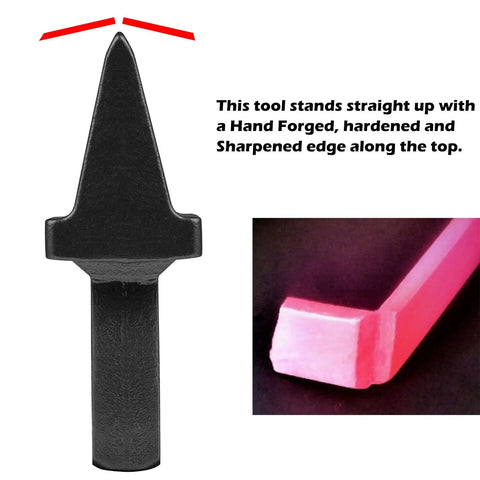 Anvil Hardy Cutter Tool Three Quarter Inch Shaft For Hot Cut Work Forge Tool with black finish and sharpened hand-forged edge.