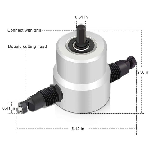 Beast Mode Pro Grade Double Head Sheet Metal Nibbler Cutter Drill Attachment With 360 Degree Adjustable Head And Wrench dimensions