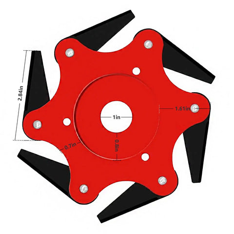 Red steel 6-blade head from the Heavy Duty Trimmer Head With 6 Blade Razors And 3 Tooth Brush Cutter Blade kit, with adapter.