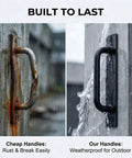 Comparison of rusty old handle and 2 Pack Aluminum Gate Pull Handle for Wooden Fences and Barn Doors Black Finish with Screws Included