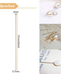 Real 18K Gold Plated Flat Head Pins, 21 Gauge, 2 Inch Long Brass Eye Pins For Earring Jewelry Making, Pack Of 100, Durable, Lightweight, Shiny Gold Tone Craft Findings For Crafting. 2mm head, 51mm length