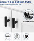 Top Shelf Matte Black Cabinet Knobs And Drawer Pulls 30 Pack Stainless Steel Single Hole T Bar Hardware For Kitchen Bathroom Cupboards 2 Inch Smooth Finish Easy Install on white cabinet doors.