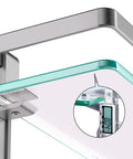 Close-up of Glass Shelf With Towel Bar For Bathroom, 15.2 By 4.5 Inches, Wall Mount Organizer in Silver, showing thickness measurement