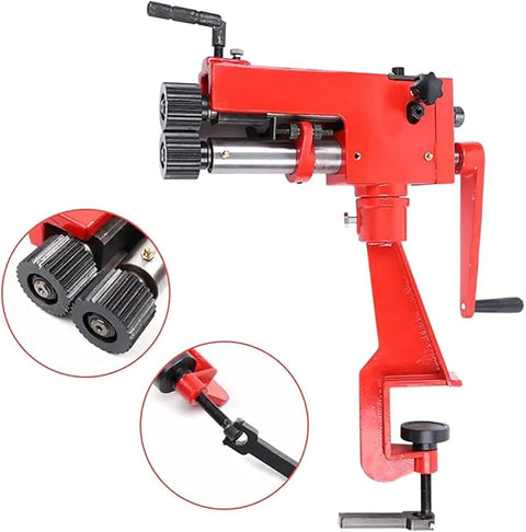 Red Pro Grade Sheet Metal Bender With Matrix Kits Rotary Roller Forming Machine for 22 Gauge Steel, workshop tool close-up
