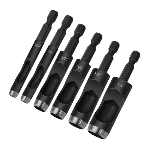 No Fuss Hex Shank Leather Hole Punch Set For Drills 6 Pc Hollow Punch Heads From 3/16 To 1/2 Inch For Belts Fabric Canvas Paper Plastic Craft Carbon Steel displayed