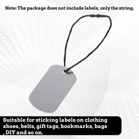 Hella Sturdy Black Cotton Hang Tag Strings With Quick Click Snap Lock Pins 200 Pack for attaching clothing labels and tags.