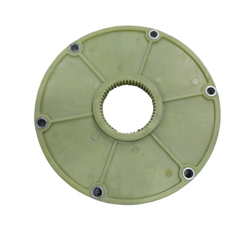 Premium Green Plastic Flywheel Flange For Genie Lift S40 And S45 Heavy Duty Flex Plate Replacement 33024GT top view showing bolt holes.