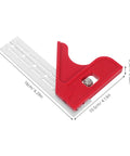 Multi Angle Woodworking Ruler And Protractor High Precision Measuring Tool in red and silver with dimensions visible