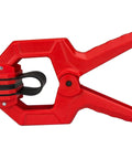 Premium 18 Pack Band Clamps For Edge Clamping Plywood Lamination Cabinet Shelving Steel Bands, red plastic clamp, side view.