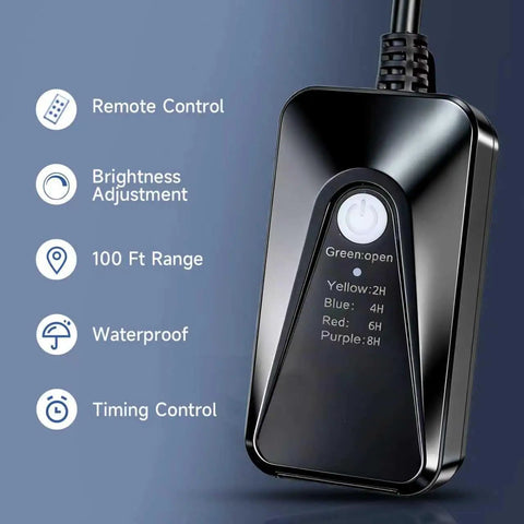 Heavy Duty Outdoor Dimmer For String Lights Featuring Extra Dope Remote Control And Reliable Timer Waterproof Switch For Patio Setup And Dimmable Led Bulbs with brightness adjustment and remote.
