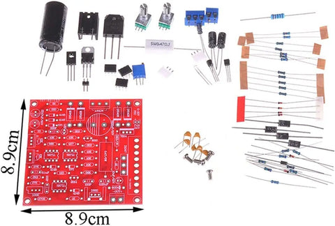 Components of 0-30V Adjustable DC Regulated Power Supply DIY Kit With Overload And Short Circuit Protection arranged on table