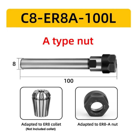 Heavy Duty Er Collet Extension Rod For Milling Machine And Lathe Pro Grade Precision Threading Build Tough Cnc Tool Holder Adapter with A type nut and dimensions.