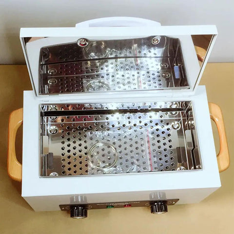 Beast Mode High Temperature Dry Heat Sterilizer Autoclave 110V 300W 1.5L Metal Tools Only Disinfection Box With Magnetic Induction Switch 50 to 220 Degree C Ideal for Small Cosmetology Tools and Dental Instruments, open white metal chamber