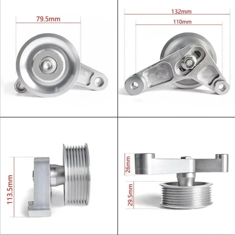Premium Aluminum Idler Pulley Kit Adjustable EP3 Style For K-Series Civic Integra K24 Swap Engine W/ Low Noise Bearings Smooth Ride, 110mm